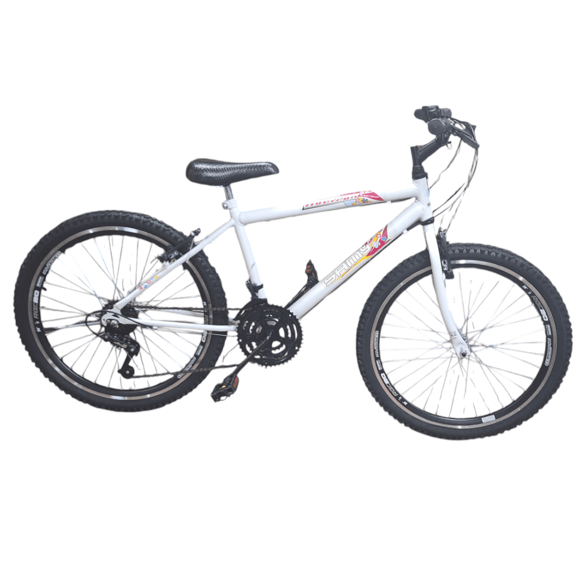 BICICLETA ARO 24 MASC BRANCA SM ARO AERO CUBO AÇO RAIO GROSSO C/MARCHAS