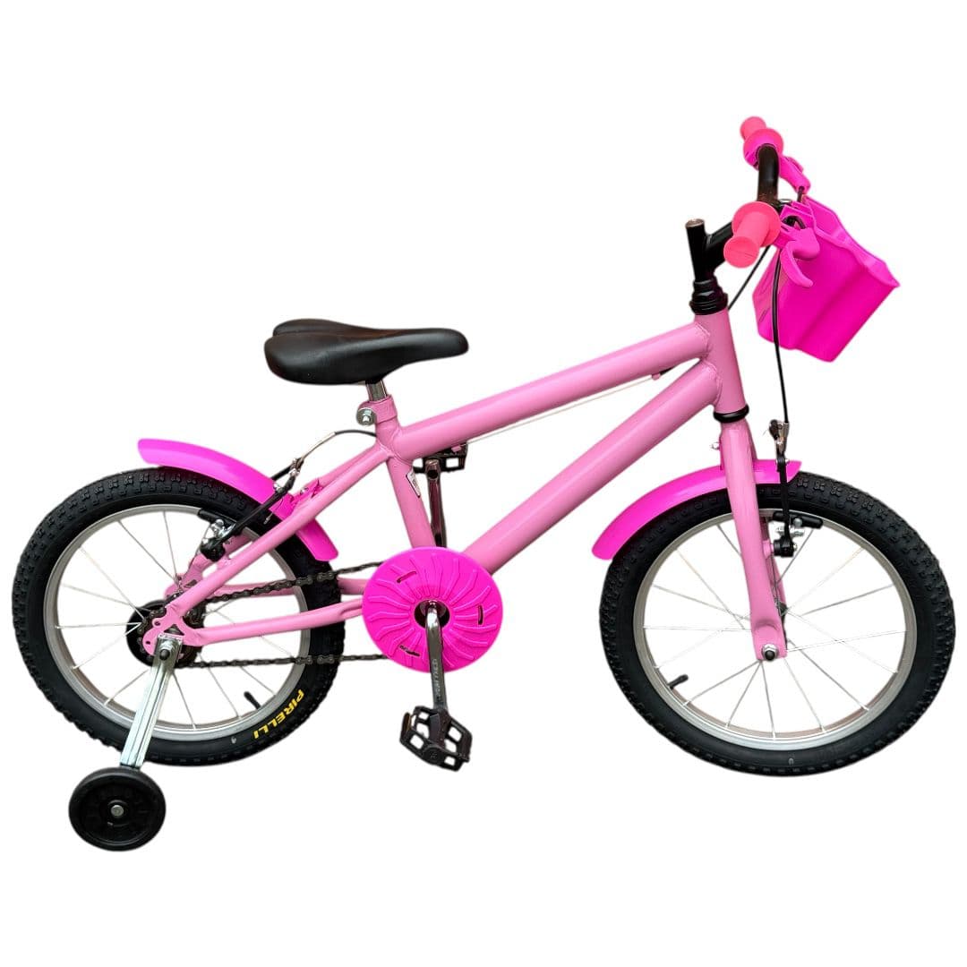 BICICLETA ARO 16 REBAIXADA ROSA BB ARO ALUMINIO POLIDO CUBO AÇO RAIO FINO