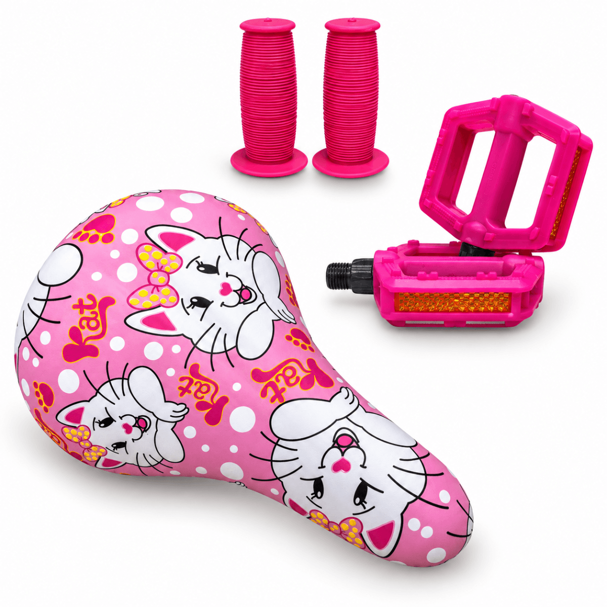 Combo Kit Rosa Gatinho Infantil Selim/banco Punho Pedal Cor